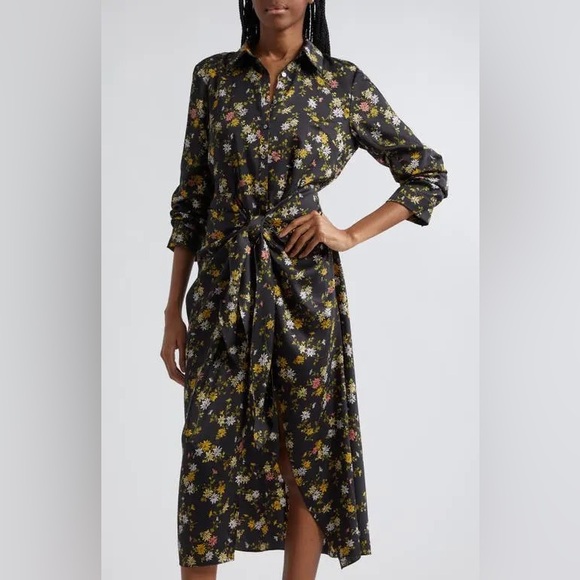 Cinq à Sept Jacey Floating Daisies Shirtdress High Low in Black Multi Size 8 - Picture 12 of 12